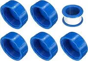 uxcell 5Pcs 1-1/2 Inch PT Female Thread PVC Pipe Fitting Cap, Cleanout Water Drain End Caps, Pipe Plug Socket Fittings with Tape for Water Heater Supply Lines, Plumbing, Blue
