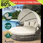 ALFORDSON Outdoor Sun Lounge Day Bed Wicker Furniture Sofa Bed Garden Beige 3PCS
