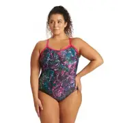 arena Women’s Plus Size One Piece Swimsuit Light Drop Back Pink Black Sport, 1X