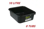 8 x Heavy Duty BLACK Plastic Storage Tubs 10L Crate Containers Box Tub Bin Office