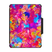 iPad Pro 12.9-inch (5th/6th gen) Impact Folio Case FLORAL FANTASY Chic Girly Pretty In Hot Pink Turquoise Blue Flowers Modern Abstract Acrylic Nature Painting Textural Bold Feminine Garden Summer Pattern Art