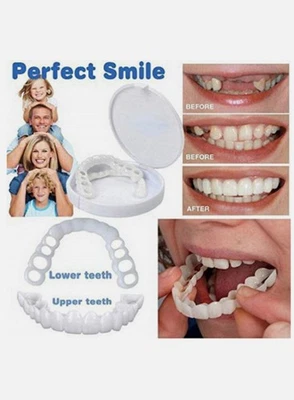 Snap On Upper＆Bottom Set False Teeth Dental Veneers Denture Tooth Cover Silicone