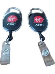 2 Virgin Obit Logo Lanyard Retractable Reel Badge ID Card Holder With Belt Clip