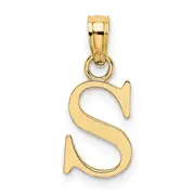 14K Yellow Gold Polished Block Letter S Initial Pendant