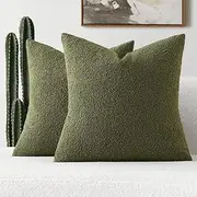 FUTEI Pack of 2 Moss Green Decorative Throw Pillow Covers 24x24 Inch Soft Cozy Solid Boucle Textured European Cushion Case,Modern Home Decor for Couch Bed Living Room