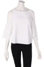 NWT Alice + Olivia Cold Shoulder Ruffle Blouse Top White Size 10