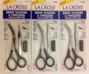 LOT OF 3 - Sally Hansen La Cross Brow Scissors & Tweezers Sets #73865 NEW.