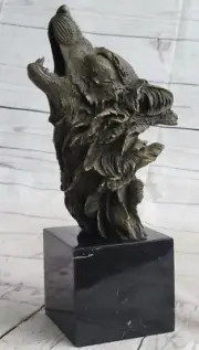 Signed Original Crying Wolf Bronze Sculpture Bust HotCast Marble Figurine Lopez