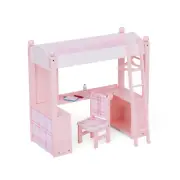 Polly’s Pink Plaid Loft Bed Desk with Accessories for 18” Dolls, Pink