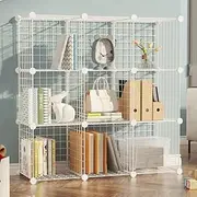 [Ricjurzzty] Open Versatile Metal Wire Storage Rack Organizer Shelf for Books,Toys,and Home Decor,Stackable Bookcase Cabinet Wardrobe Closet Shelves for Home,Office,Kids Room,Bed Room (White, 9 Cubes)