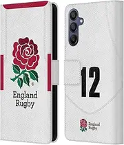 Head Case Designs Officially Licensed England Rugby Union Position 12 2020/21 Players Home Kit Leather Book Wallet Case Cover Compatible with Samsung Galaxy A15