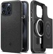 [Spigen] Mag Armor MagFit for iPhone 15 Pro Case, Compatible with MagSafe, Air Cushion Protective Technology, Built-in Magnetic Ring Raised Edges Bumper TPU Cover - Black