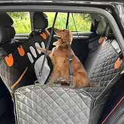 CyperEver Car Seat Covers for Dogs, Waterproof Dog Car Seat Cover, Back Seat Hammock with Mesh Visual Window, Car Seat Protector with Side Flaps & Dog Seat Belt (Paw)