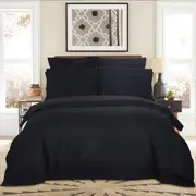 1000TC Ultra Soft Striped Duvet/Doona/Quilt Cover Set Queen/King/Super King Size-Black