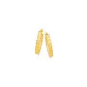 9ct Gold 15mm Diamond-cut Square Tube Hoop Earrings