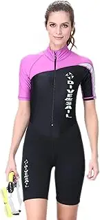 BIKMAN Short Sleeves Sun Protection Surfing Swimsuit 1.5mm Shorty Wetsuit (L(Weight:121-143lbs), Purple)