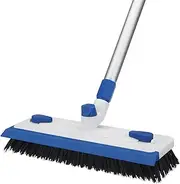 Qaestfy Floor Grout Scrub Brush with Squeegee 3 in 1, 55'' Extendable Long Handle Floor Scrubber Cleaner Brush for Scrubbing Deck, Tile, Garage Floor, Patio, Concrete, Rug, Shower Bathroom