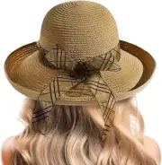 Beach Sun Hats for Women - Wide Brim Straw Womens Summer 7 1/4-7 1/2, Khaki