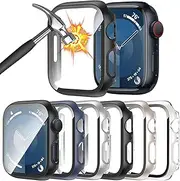 [HAANILKYI] [6 Pack] Case for Apple Watch 41mm Series 9 Series 8 Series 7 with Tempered Glass Screen Protector, Ultra-Thin Full Coverage Hard PC Protective Face Cover for iWatch 41mm