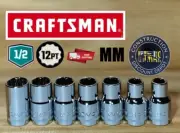 Craftsman 1/2" Drive 7 Piece 12 Point Metric Chrome Socket Set Shallow