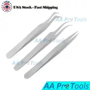 3 Pcs Eyelash Extension Tweezers Straight & Curved Stainless Steel Set (3 Pcs)