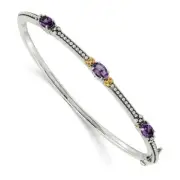 Jewelry Women's Bangle Sterling Silver with 14k Yellow Gold Amethyst Hinged