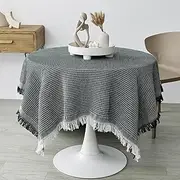 Blissora Round Tablecloth for Dining Table, Cotton Table Cover with Tassels for Outdoor Home Farmhouse Party Restaurants, Christmas Valentines Table Decorations (Square, Black, 130cm)