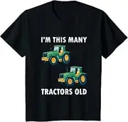 [X.Style] Kids I'm This Many Tractors Old - 2 Years Old Shirt 2nd Birthday ds929 T-Shirt (S) Black