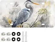 XYMZR License Plate Heron Retro Art Aluminum Decorative Car Front License Plate Vanity Tag Metal Car Plate for Men Women 6 × 12 Inch