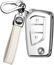 ontto TPU Flip Car Key Fob Cover fit for Toyota Aygo Yaris Corolla Auris Avensis Hilux Rav4 2010-2020 Key Case Shell Key Holder Bag Keychain Keyring Decoration Accessories 2 Buttons White