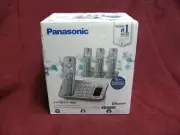 New Silver Panasonic Bluetooth Cordless phone w. 4 Handsets DECT 6.0 KX-TGE474
