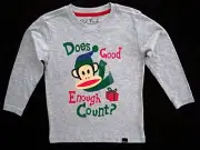 Paul Frank Boys Size 2T Long Sleeve Grey 'Does Good Enough Count? Holiday Tee