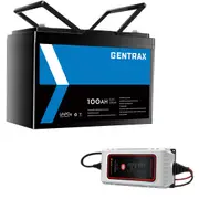 Gentrax 12V 100Ah Lithium Battery + SRNE VoltX 25A AC LiFePO4 Battery Charger
