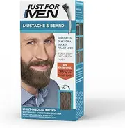 Just For Men Mustache & Beard, Beard Coloring for Gray Hair with Brush Included for Easy Application, With Biotin Aloe and Coconut Oil for Healthy Facial Hair - Light-Medium Brown, M-30, Pack of 1