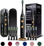 Wagner Stern WHITEN+ Edition. Whitening Electric Toothbrush with Pressure Sensor. Offers 5 Brushing Modes, 3 intensities, 8 Soft Brush Heads, and a Luxury Travel case.