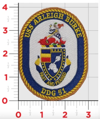NAVY USS ARLEIGH BURKE DDG-51 EMBROIDERED PATCH WITH HOOK & LOOP