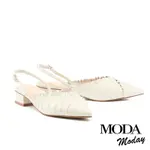 穆勒鞋 MODA MODAY 自然質感羊皮後繫帶尖頭低跟穆勒鞋－白