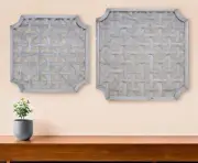 Set of Two Gray Geometric Solid Wood Square Framed Art