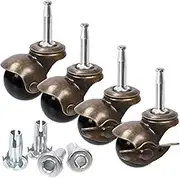 Tanstic 8Pcs Ball Caster Wheels Kit, 1.5" Vintage Antique Copper Swivel Wheel with 5/16" x 1-1/2" Stem Sockets, Ball Caster Stem Caster Wheel with Brake, Furniture Casters for Sofa Chair