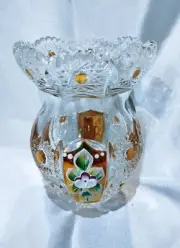 Czech bohemia crystal glass - Cut crystal vase 12 cm decorated gold and enamel