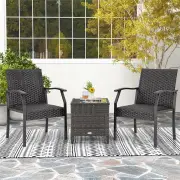 Costway3 Piece Patio Wicker Chair Set with Cushioned Seat For Backyard