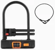 Bike U Locks Heavy Duty Anti Theft for Motorbike, Escooter, Motorcycle with 1.2M Steel Cable 4-Digit Resettable Combination