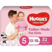 Huggies Ultra Dry Nappies Size 5 Girl 13-18kg Bulk 32 Pack