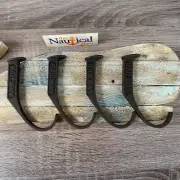 4 x Cast Iron Railroad Spike Hooks - Rustic Dark Brown - Towel Hanger -Coat, Hat