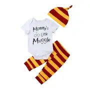 Newborn Baby Boy Girl Clothes Harry Potter Romper Bodysuit Pants Hat Outfits Set