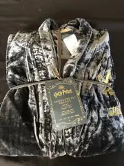 Pottery Barn Teen Harry Potter HUFFLEPUFF VELVET Adult Robe NWT S/M Gray