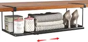 SHINEWON Expandable Under Cabinet Shelf, Extendable Under Shelf Storage With 0.94 Inches Thick Clips for Shoe Rack, Pantry Cabinet, Laundry Room. (Black, 1 Pack, Interior: 6" H x 8.26" D)