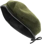 [JEWEDECO] Knitted Retro Hat Wide Brim Hat Men's Beanie French Beret Classic Beret Plaid Brim Warm and Stylish for Fall Olive Green