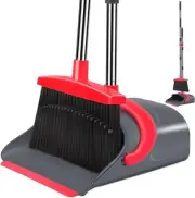 Broom with Dustpan Combo Set, Dust pan Long Handle Gray&red