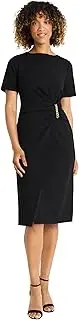 [Maggy London] Women's Short Sleeve Knee-Length Sheath Dress-Gathered Waist with Gold Chain Detail